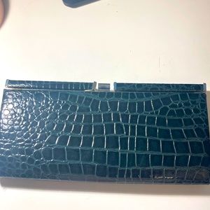 Green faux alligator leather clutch